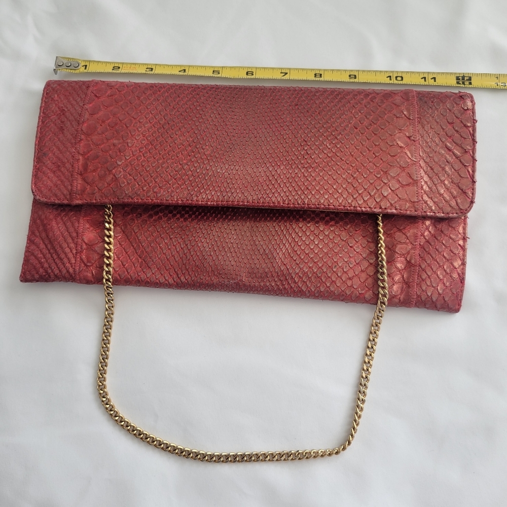 Carlos Falchi Fatto A Mano Red Embossed snakeskin magnet clutch 12x6